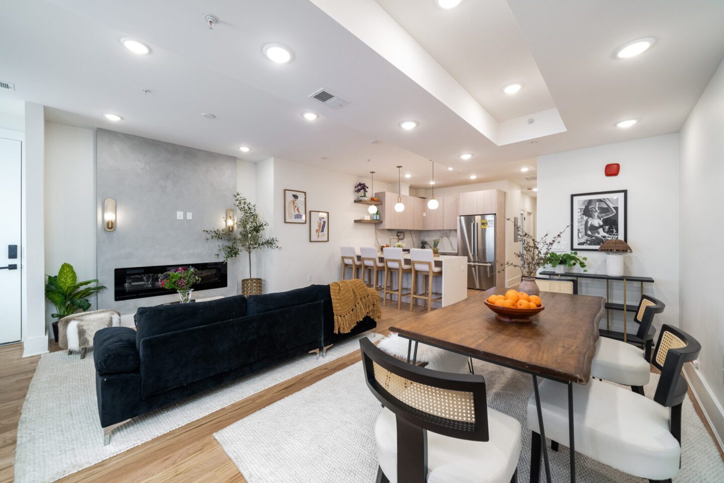 Unit 1 Living Area with Fireplace